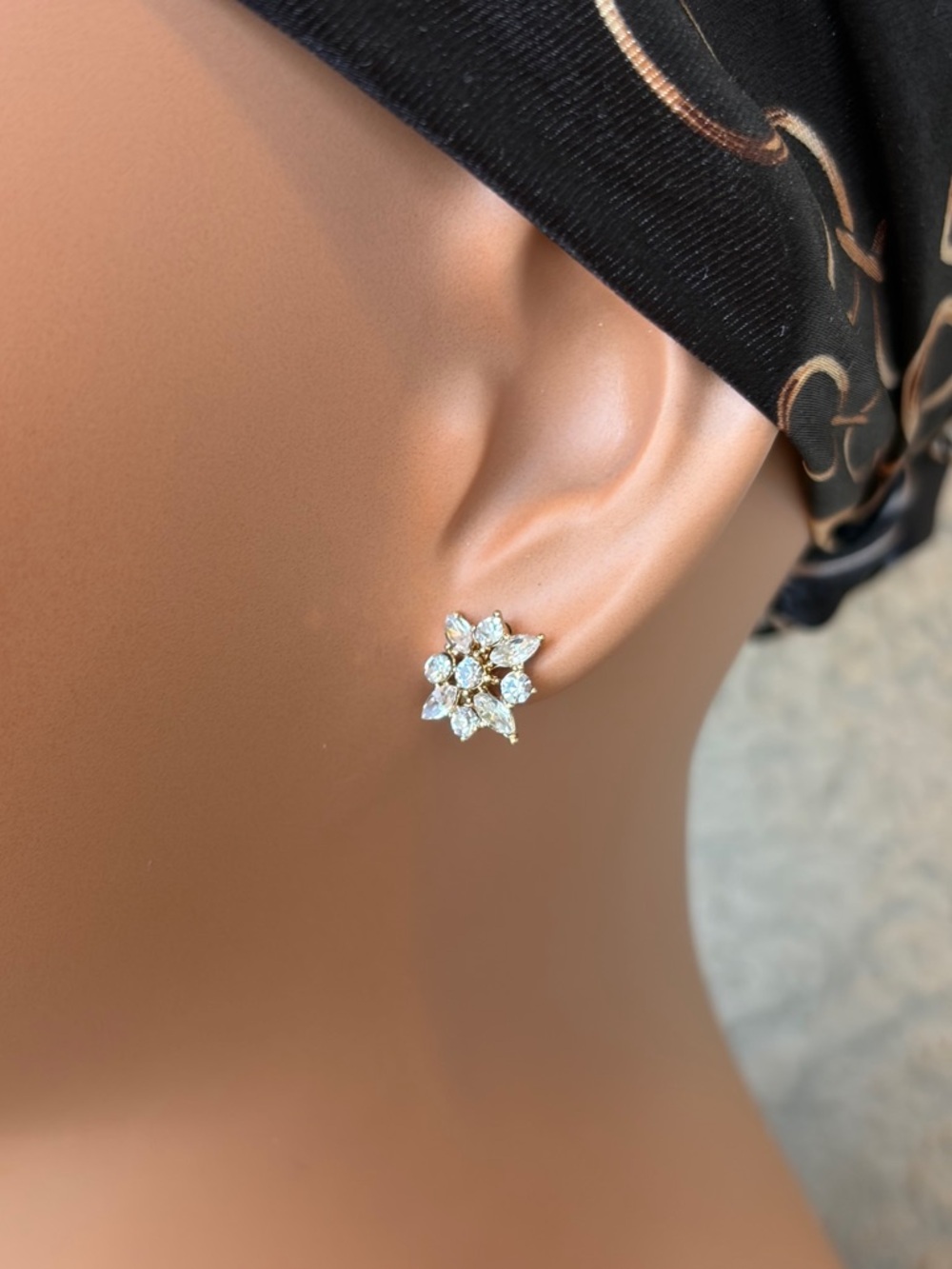 Dainty LC Lauren Conrad Gold Floral Sparkling Cluster Earrings with White Stones